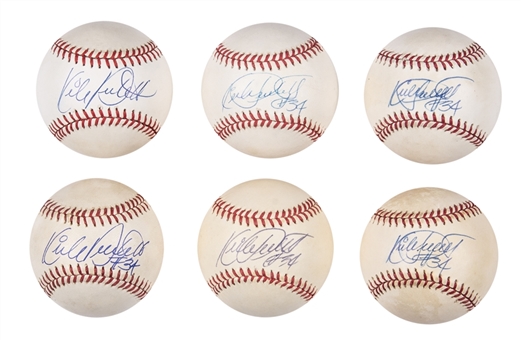 Lot of (6) Kirby Puckett Single Signed OAL Brown & OAL Budig Baseballs (Beckett PreCert)